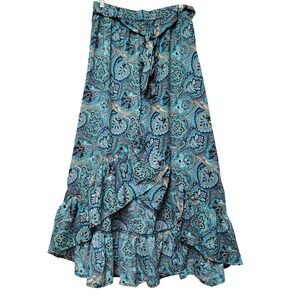 Masala Women L High Low Hem Ruffle Maxi Skirt Boho Prairie Festival Hippie Beach